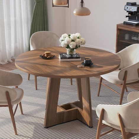 Runder Esstisch 120cm für 4-6 Personen, braune Holzoptik, stabil & leicht montierbar (1/5)