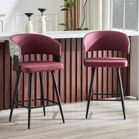 Taburete de bar de PU con respaldo y reposabrazos, 94,5 x 44,3 x 44,3 cm, rojo burdeos DESVIAE (1/5)