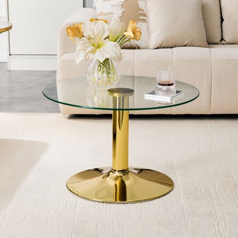 Table basse ronde en verre d'environ 70 cm – table d'appoint avec plateau en verre trempé et structure métallique robuste, table de salon moderne en or / noir / argent (1/5)