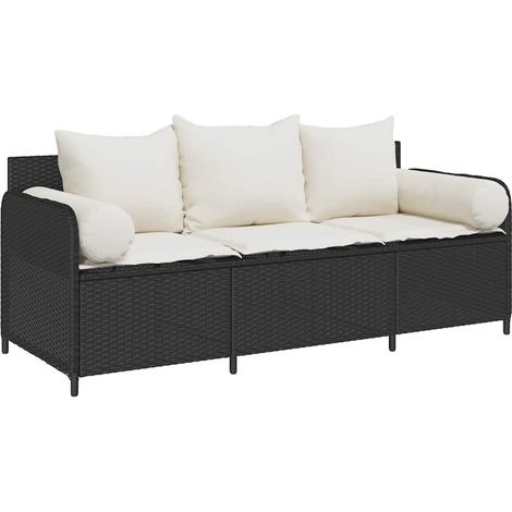Maison Exclusive - Gartensofa mit Kissen 3-Sitzer Schwarz Poly Ra (1/5)