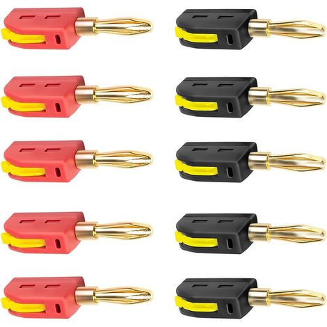 Fiche Banane 4mm, Rouge et Noir, 10 Pièces Fiche Enceinte Audio 32A, Pour Amplis Enceintes, Home Cinema HiFi, Ampli-Tuners et Chaînes Stéréo (1/5)