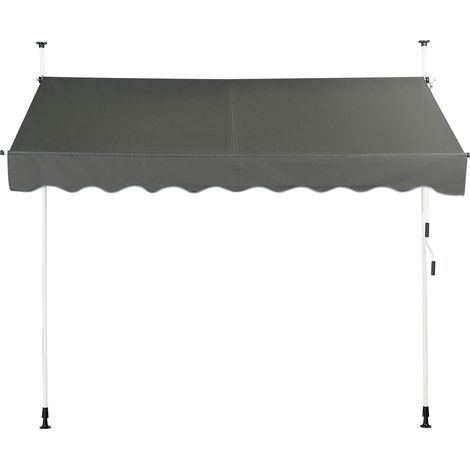 Toldo retráctil manual 250 x 125 cm regulable 200-300 cm aluminio gris estilo moderno y práctico 200010430