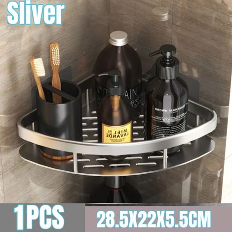 (B-Argent-1 pièce) Étagère de salle de bain/rangement de cuisine en alliage d'aluminium, étagère de douche, accessoires de salle de bain, étagère murale sans perçage (1/5)