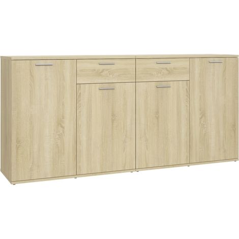 Vidaxl – Buffet chêne sonoma 160x36x75 cm – Bois d'ingénierie – 4 portes et 2 tiroirs – Grand espace de rangement
