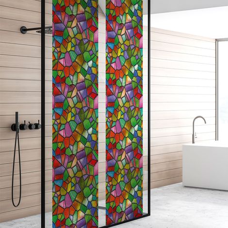 Film Fenêtre Anti Regard Occultant - VITRAIL MULTICOLOR - Stickers pour Vitres & Porte de Douche - 40x200cm (1/5)