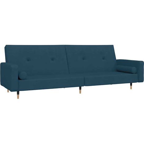 Canapé Sofa-lit à 2 places avec deux oreillers bleu velours (1/5)