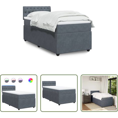 vidaXL Surmatelas - Sommier à lattes de lit et matelas Gris foncé 90x190 cm Velours (1/5)