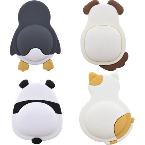 Lot de 4 protections de poignée de porte pour mur, butées de porte en caoutchouc auto-adhésives, motif animal de dessins animés, anti-collision, amortissant le bruit pour armoires, meubles (1/5)