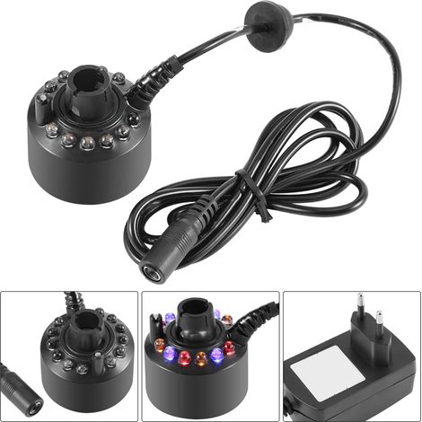 Émetteur de Brume avec LED Multicolores pour Fontaine et Aquarium Pack 1 avec Adaptateur Puissance 12 LED Rouge Jaune Bleu (1/5)