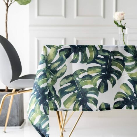 Nappe de Table Plantes Monstera Palm Feuille Verte Rectangulaire Pastorales Jardins Tableau Tissu Lavable Entretien Résistant Imperméable Aux Taches (55 × 98in/140 × 250cm)