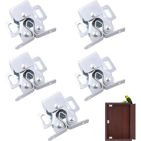 Lot de 5 loquets à double rouleau pour porte d'armoire et penderie - Fermeture à bille pour portes et meubles - Loquet de porte robuste et durable (1/5)