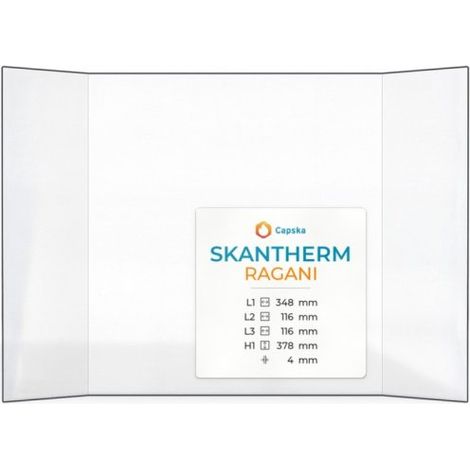 Vitre Skantherm RAGANI - Verre Prismatique pour poêle à bois - (116 + 348 + 116) x 378 mm (L2+L1+L3 x H1) - 4 mm