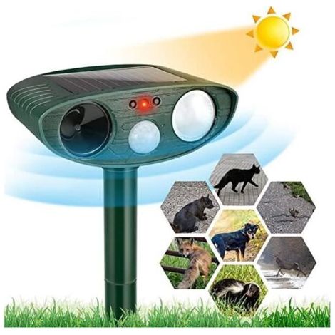 Ultraschall-Abwehrgerät für Katzen, Nagetiere und Hunde, wasserdicht und solarbetrieben mit Bewegungsmelder. (1/5)