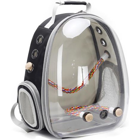 Sac à Dos de Transport Oiseaux Plateau Acier Inoxydable perchoir Bois (1/5)
