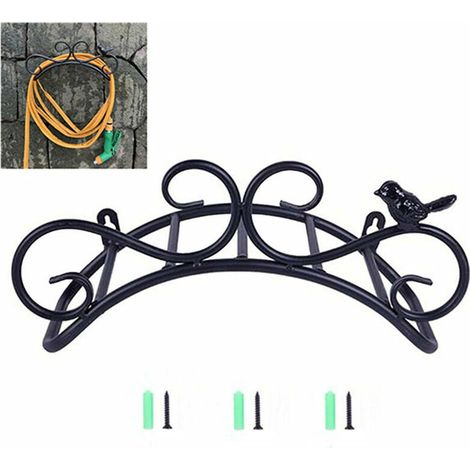 Ulisem Kartokner Supporto per tubo da giardino da parete, staffa decorativa da appendere in ghisa (35 x 17 x 15 cm, nero)
