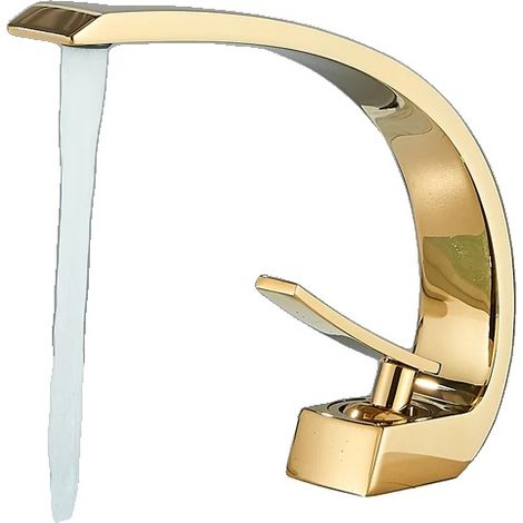 Grifo de lavabo, de encimera, de latón, color dorado. (1/2)