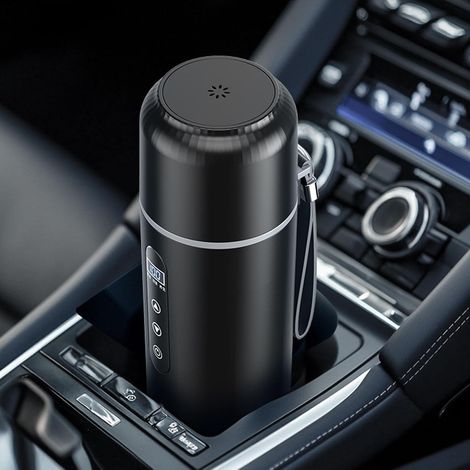 Calentador de coche portátil de 500 ml, 1 unidad, para viaje, 12 V/24 V, de acero inoxidable, para coche y camión (negro) (1/5)