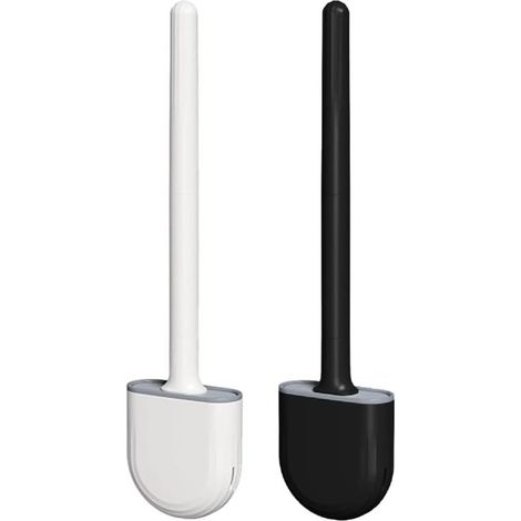 Lot de 2 brosses WC en silicone avec support et brosse WC, anti-goutte, antibactériennes, ventilées, séchage rapide, sans odeur, fixation murale (1/3)
