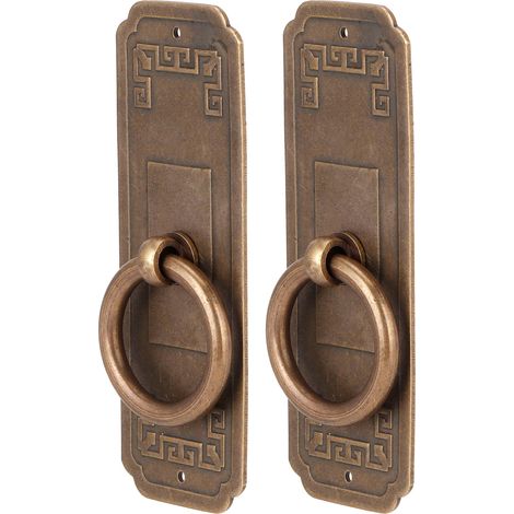 2 Poignées de tiroir style chinois pour meuble de cuisine en laiton antique, 10 cm