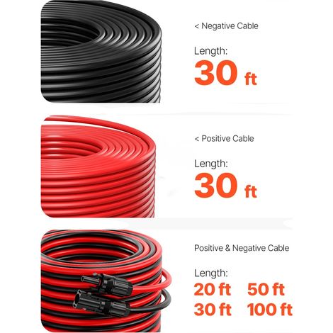 Cavo di prolunga per pannelli solari, 10AWG, prestazioni durevoli e affidabili, coppia da 9 metri (30 piedi). (1/2)