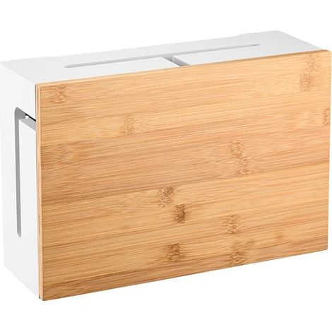 Bamboo Cable Box 32 x 20 x 11 cm, White, Wall Mounting Included