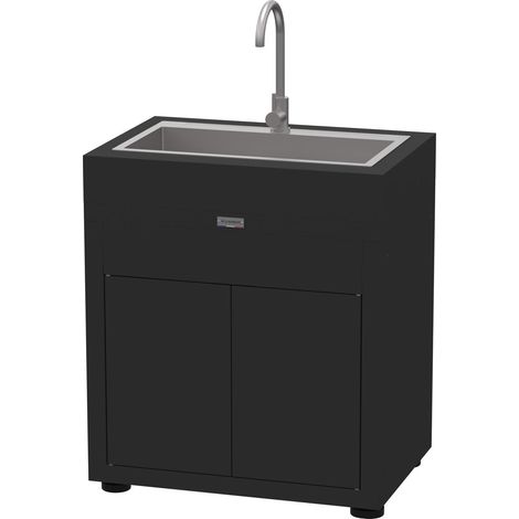Le Marquier – Meuble sous évier avec évier inox intégré 80 x 55 cm – Acier peinture époxy noir – Portes push-pull – Certification Origine France Garantie (1/5)