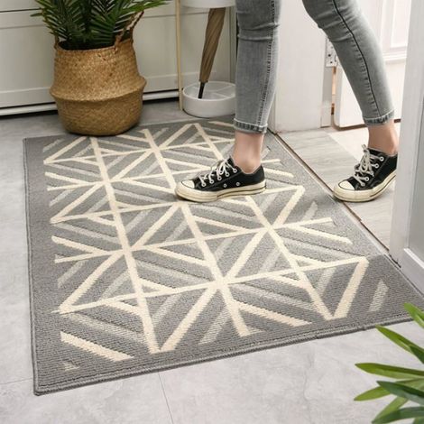 Tapis d'entrée intérieur absorbant et anti-salissures 50 x 80 cm, antidérapant, gris, tapis de bienvenue pour porte d'entrée (1/5)