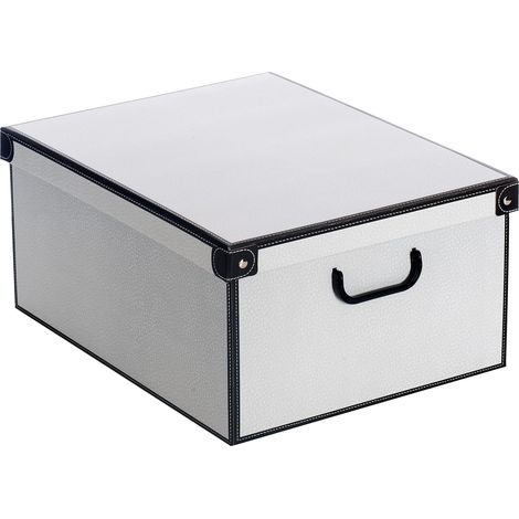 Boite de Rangement avec Couvercle, Boite en carton, Rangement Vetement, Meuble de Rangement Chambre, Bureau, Panier de Rangement, Organisateur Tiroir, 39x50x24 cm BLANC (1/5)