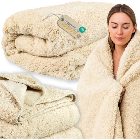 Couverture double face 200 x 220 cm, couverture peluche 2 en 1 420 g/m², couvre-lit beige MORE&DECO (1/5)