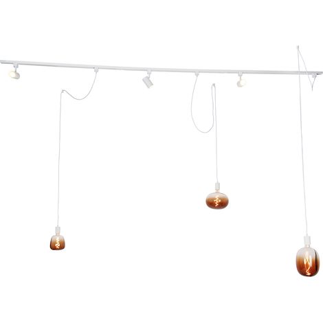 1-phase rail system with 3 spotlights and hanging lamps white - Cavalux Jeana