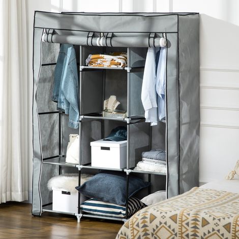 Armoire pliable en tissu, penderie portable avec 8 étagères et 2 tringles pour chambre, 125 x 43 x 162,5 cm, grise (1/5)