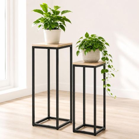DanDiBo Blumenständer Metall Schwarz Eckig 2er Set 60 cm und 70 cm Pflanzenständer 96705 Blumenhocker Beistelltisch Blumensäule Design Modern Pflanzenhocker Blumensäule Blumenbank Plant Stand (1/5)