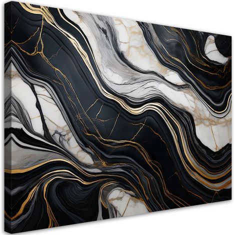 Tableau déco Marbre noir et blanc avec or 60x40 (1/5)