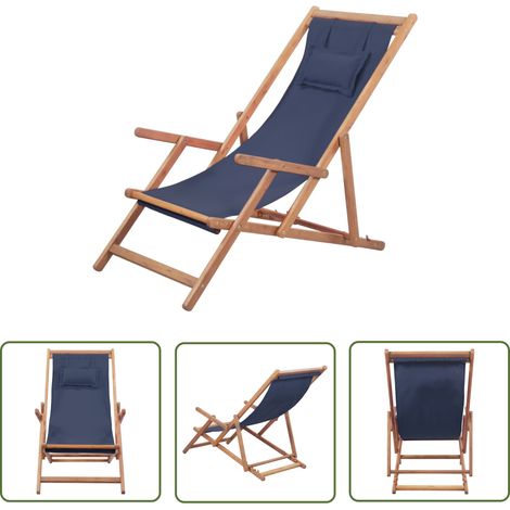 Chaise de plage pliable Chaise de Camping Chaise longue Tissu et cadre en bois Bleu 21673 (1/5)