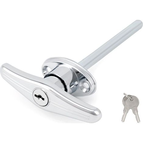 Serrure de porte de garage universelle, poignée en T avec revêtement en poudre argenté avec 2 clés (1/5)