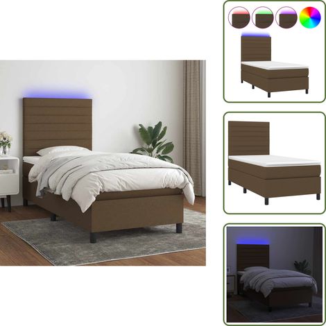 The Living Store Sommier à lattes de lit et matelas et LED Marron foncé 90x200cm - Sommier Tapissier - Lit Plateforme - Lit Avec Led - Matelas À Ressorts Ensachés - Tête De Lit Ajustable (1/5)