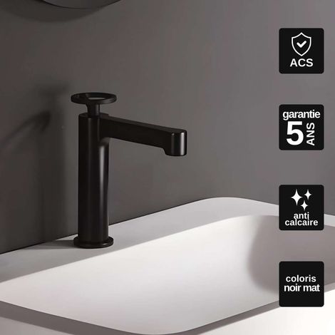Robinet Mitigeur Lavabo Salle de Bain noir mat – Bec Bas Anti-Calcaire – Design moderne - OLIMPO IMEX (1/5)