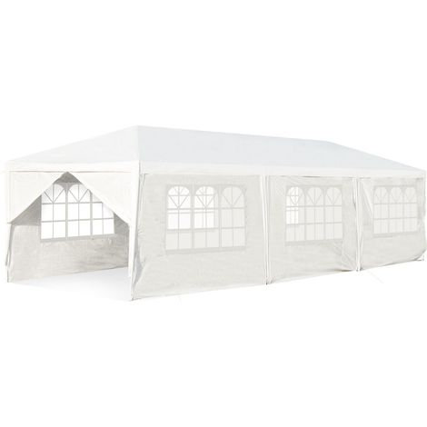 Gazebo impermeabile 3 x 9 m con pali resistenti, Pergola per matrimonio eventi in spiaggia barbecue, Bianco (1/4)