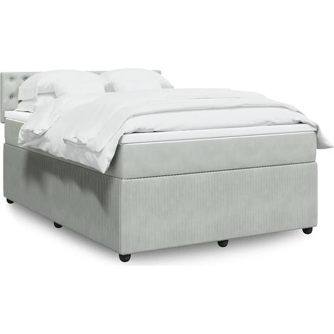 Cama box spring con colchón terciopelo gris claro 140x190 cm (1/5)