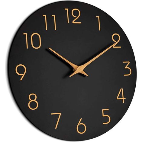 Horloge Murale Moderne 10 Pouces (25cm) Silencieuse - Mécanisme à Quartz sur Piles, Design Décoratif Ronde - Pour Bureau, Salle de Classe, École - Couleur Noir (Réf. F175539) (1/5)