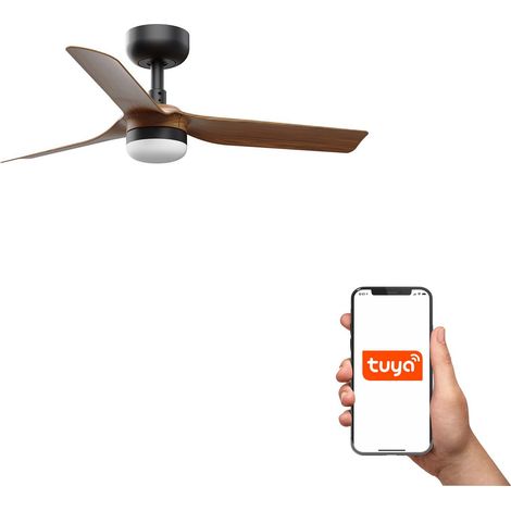 Faro Mini Ventilateur de plafond intelligent Mini Punt 90 cm à LED, noir mat, pales en érable, température de couleur constante (1/4)