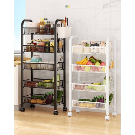 Chariot de cuisine à étagères multiples, rack de rangement avec panier à légumes, organisateur mobile (1/3)
