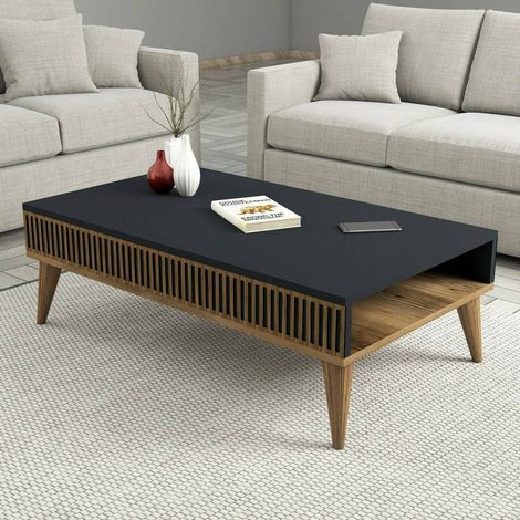 Dmora - Tavolino da salotto Atrani, Tavolo basso da caffè, Portariviste per divano, Ripiano da soggiorno, 105x60h35 cm, Noce e Antracite (1/4)