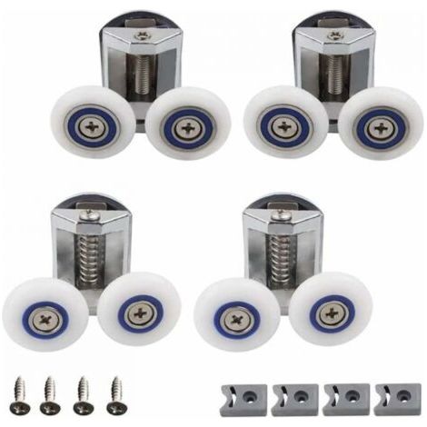 Roue Porte Douche, 4 Pièces Douche Douche Double Roues Porte, Roulette Porte Douche, Rouleau Cabine Douche Salle Bain, Peut Etre Utilisé pour Remplacer les Rouleaux Dans la Salle de Bain (1/5)
