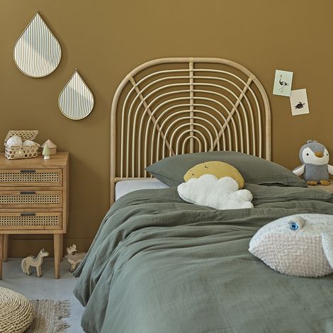 Berah Getah – Tête de lit enfant en rotin naturel 90 cm – Style bohème – Largeur 95 cm – Hauteur 115 cm – Montage facile
