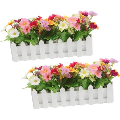 2pièces Faux Pot De Fleurs De Camomille Plantes Artificielles Pot pour Clôture Décoration Intérieure Et Extérieure Centres De Table pour Mariage sans Entretien (1/5)
