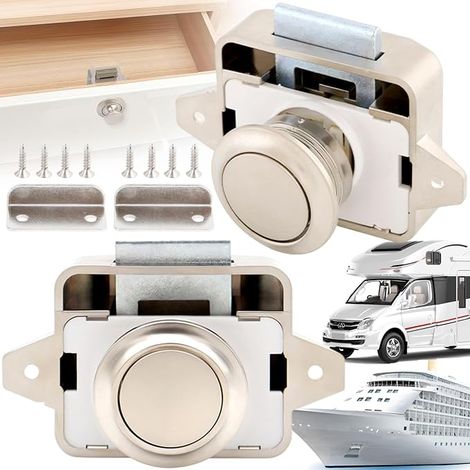 Metal Button Door Latch Keyless Latch Camping Car Push Button Latch 15-18mm Push Button Lock Push Button Latch with Screw Yacht Cupboard Furniture 26mm Hole (1/5)