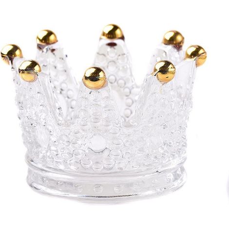 Bougeoir en verre en forme de couronne, mini ornement décoratif et rangement pour petites bougies, décoration de bureau élégante pour la maison (1/5)
