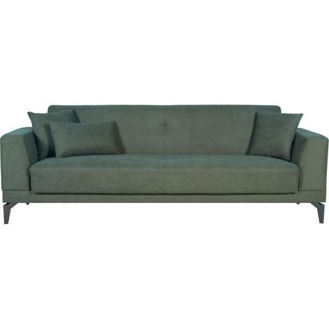 Canapé convertible 3 places - HENRY - Tissu vert foncé - 3 coussins - coffre de rangement - 234 x 85 x 84 cm (1/5)