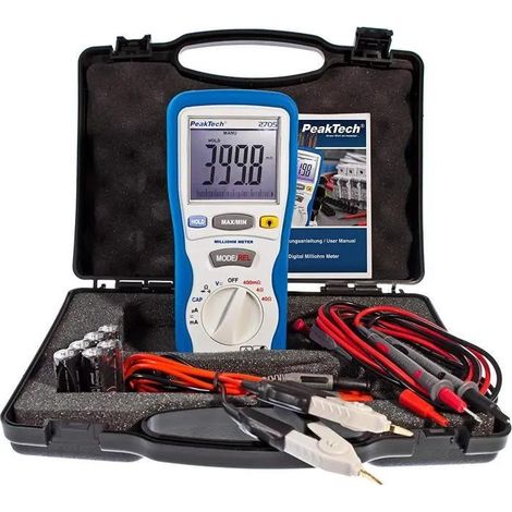 Milióhmetro digital PeakTech 2705 medición resistencia 1 mΩ 40 Ω